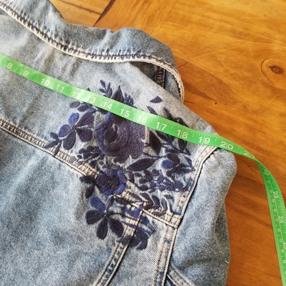 H&M Denim Navy Floral-Embroidered Trucker Jacket - Picture 7 of 11